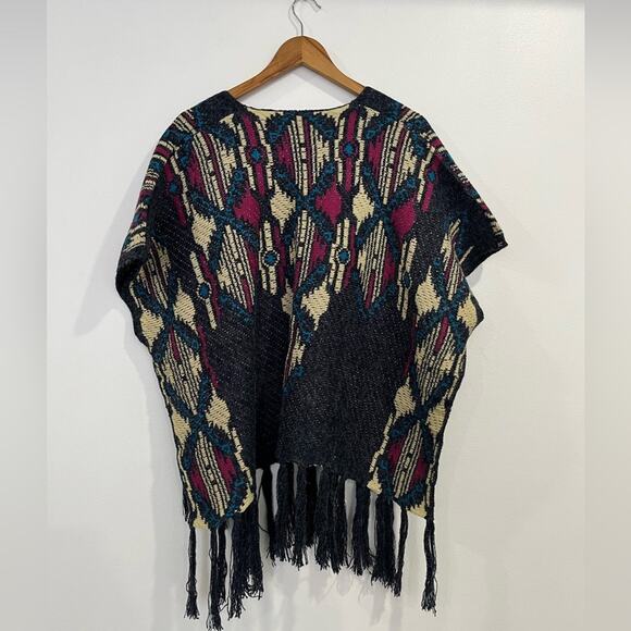 Fringe Poncho Shrug Shawl Winter Fall Boho - Picture 6 of 6